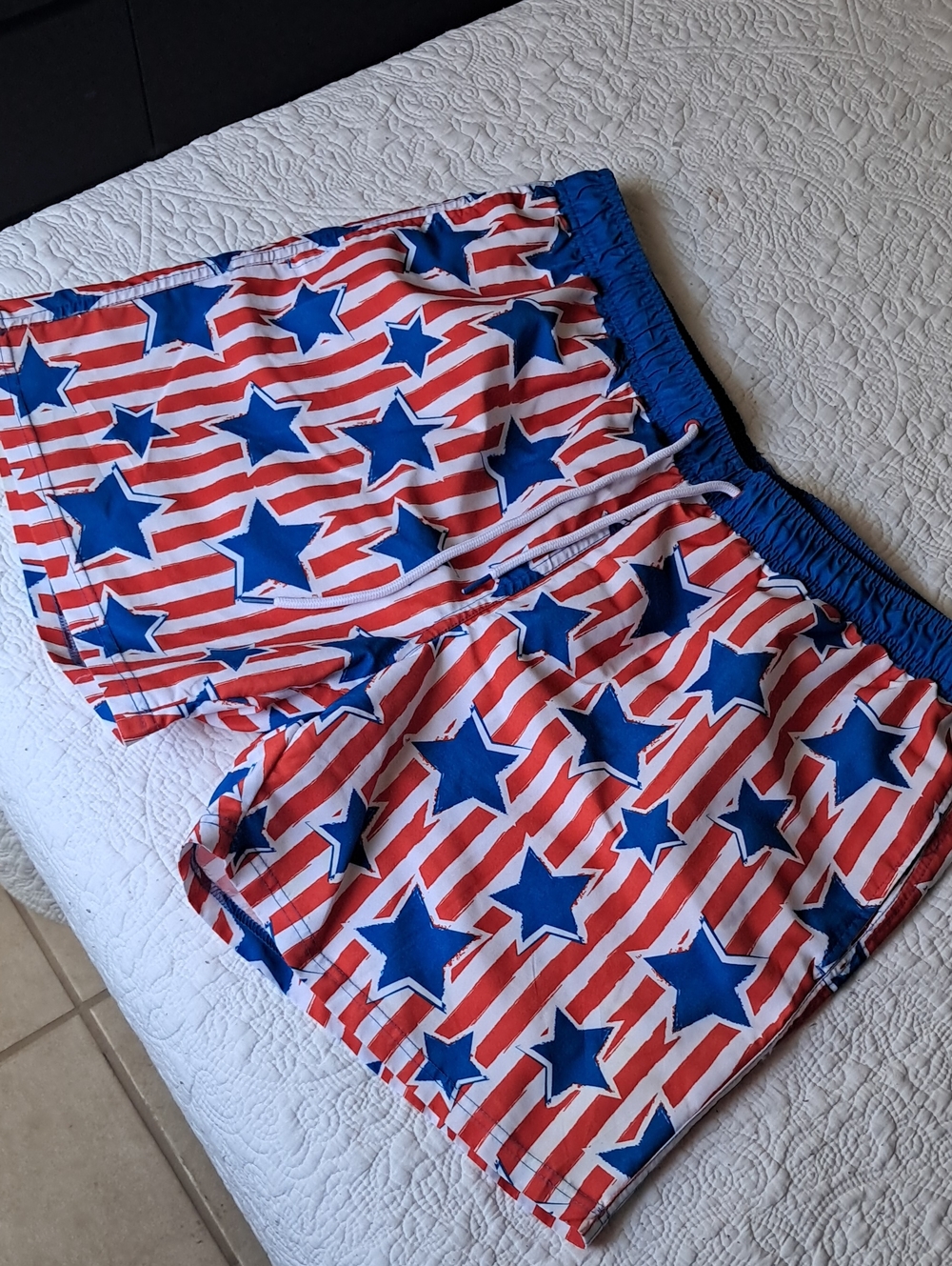 Patriotic Star & Stripe Swim Trunks - Red, White & Blue